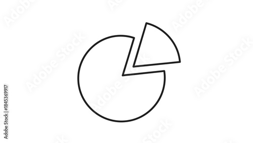 Minimalist Black and White Pie Chart Illustration with One Segment Removed for Visual Emphasis