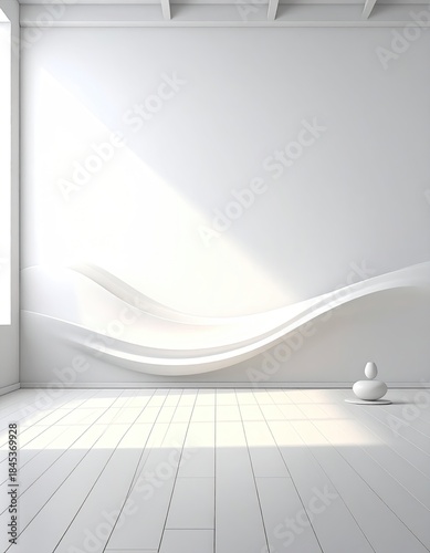 Monochromatic serene interior with curved feature and light