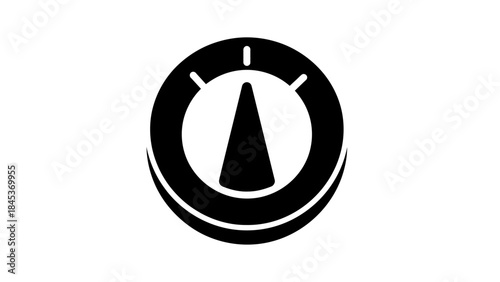 Minimalist black and white round timer icon with bold central marker design for user interface