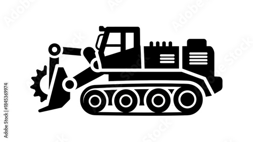 Minimalist Black and White Silhouette of a Construction Backhoe Loader Excavator