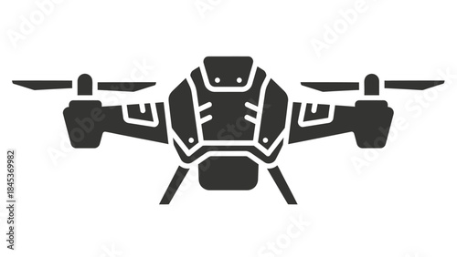 Minimalist black and white silhouette of a futuristic drone with dual propellers