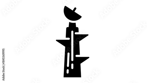 Minimalist Black and White Silhouette of a Tower with Satellite Dish and Shelves