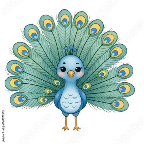 A cute blue cartoon parrot illustration vector bird character flying with a happy beak, funny feather art design