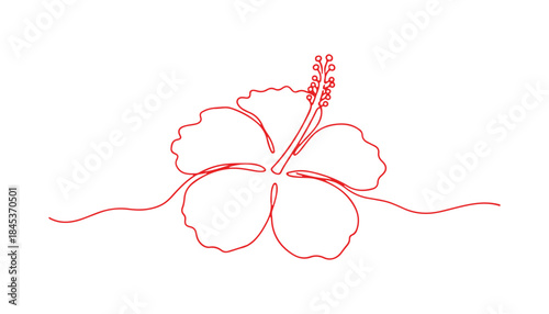 A hibiscus flower drawn in a single continuous line. An abstract floral symbol in a straightforward linear design. The idea of organic red herbal tea presented with editable strokes. 