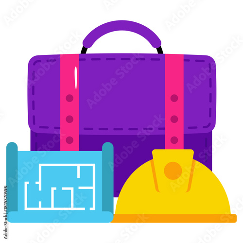 Conceptual flat design icon of engineer accessories 