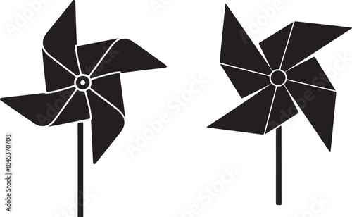 A set of two minimalist black pinwheel icons against a clean white background