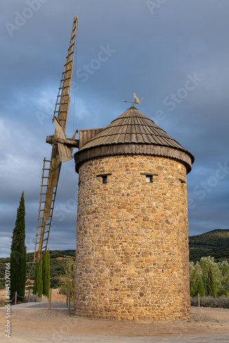 Old stone windmill reconstruction in Rioja (Spain)