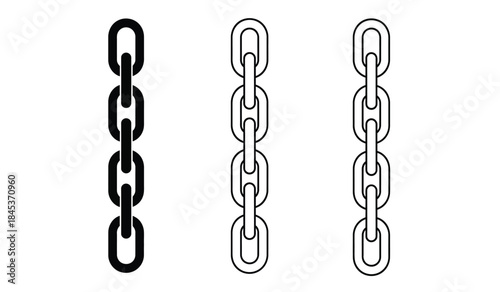 A simple depiction of three vertically aligned metal chains each composed of interconnected links against a stark white background high quality professional detailed