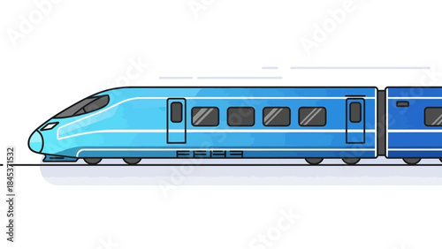 A detailed illustration of a modern blue high-speed bullet train in motion.