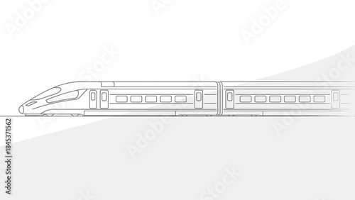 Minimalist line art illustration of a modern high-speed bullet train in profile, depicting motion and speed.