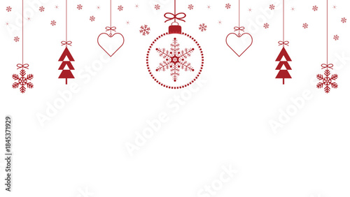 A banner with Christmas ornaments and trinkets, a greeting card made of red snowflakes and Christmas balls. Vector illustration