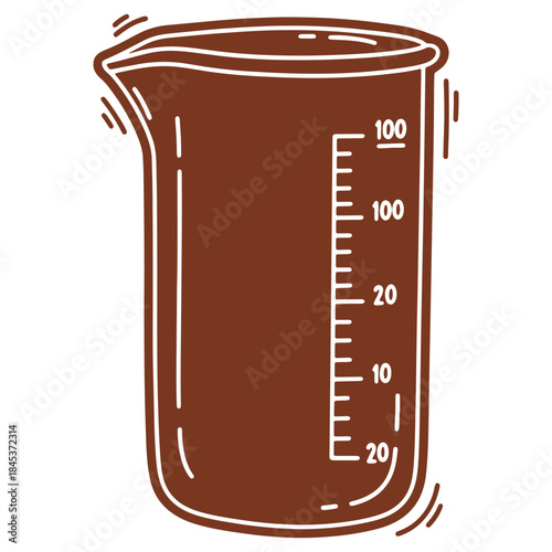 Brown measuring cup illustration with markings isolated on white background