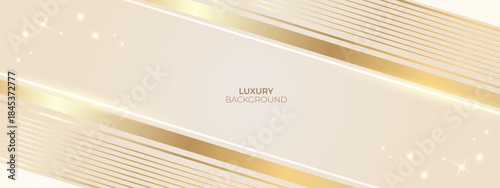 Luxury Cream and Beige Abstract Background with golden lines. Elegant wave shape for premium design, branding layout, and wedding event.