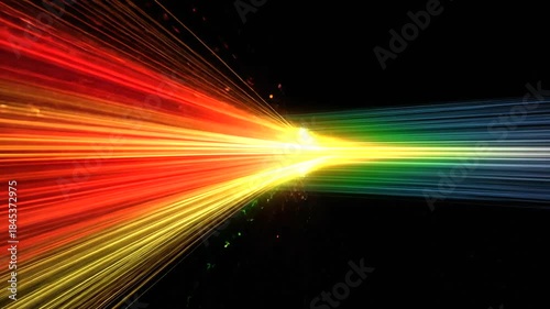 Colorful Light Rays in Motion against a Black Background Creating a Vivid Visual Effect