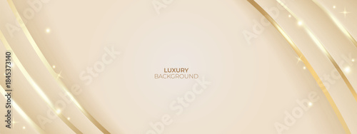 Luxury Cream and Beige Abstract Background with golden lines. Elegant wave shape for premium design, branding layout, and wedding event.