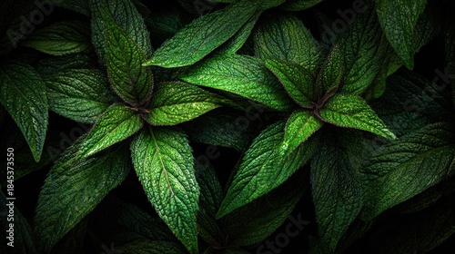 Lush Vibrant Green Tropical Leaves Close-Up View.