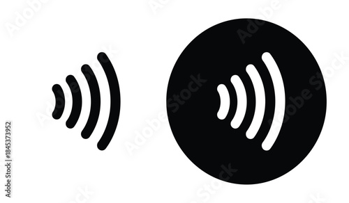 A simple illustration displaying two black and white sound wave icons one partially visible and one complete against a stark white backdrop