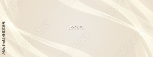 Luxury Cream and Beige Abstract Background with golden lines. Elegant wave shape for premium design, branding layout, and wedding event.