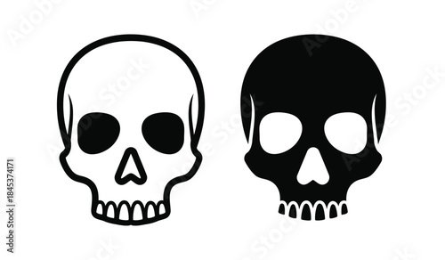 A stark depiction of two human skulls in black and white showcasing anatomical features and a somber visual representation of mortality high quality