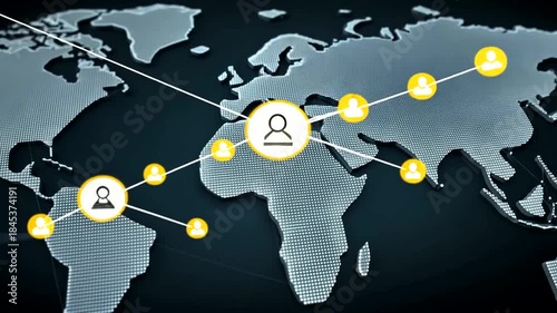 Global Network Connection with Dotted World Map and Digital Communication Lines