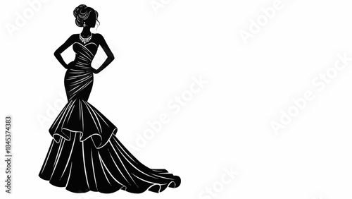 Elegant Black Silhouette of a Woman in a Flowing Gown.