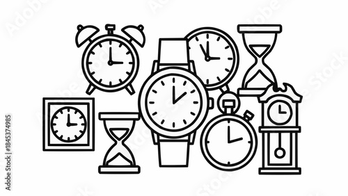 Collection of Various Timekeeping Devices and Instruments.