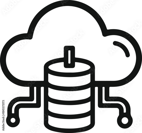 Cloud computing concept showing a database server connected to a digital network