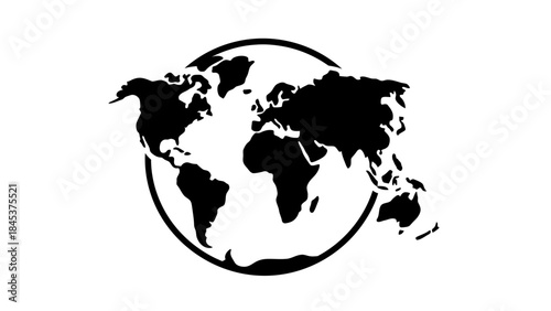 Minimalist black and white world map illustration representing global connectivity