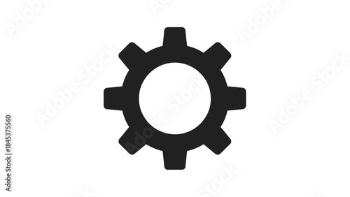 Minimalist black gear icon symbolizing technology and mechanical systems