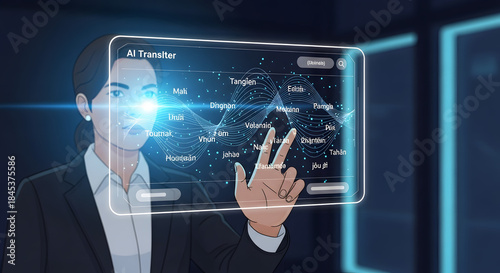 Man Interacting with Virtual Interface Screen.