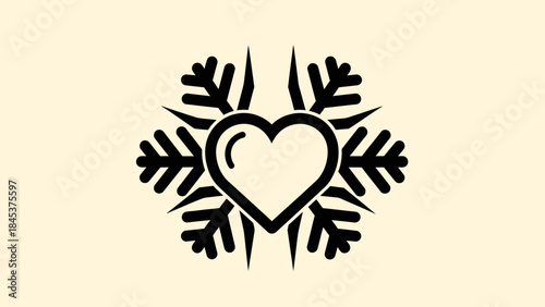 Minimalist Black Heart Snowflake Icon Design for Winter and Holiday Themes