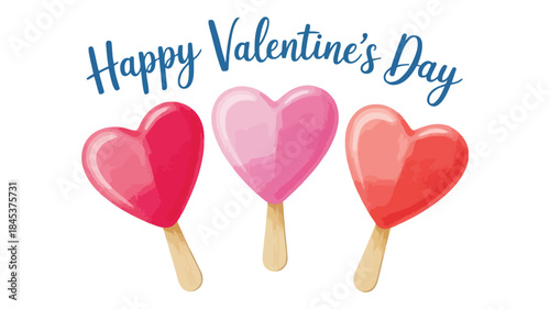 Three heart shaped ice cream pops on sticks in pink, red, and orange, valentine's day treats
