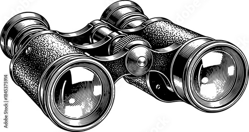 Vintage Binoculars Illustration: A Detailed Engraving on White Background
