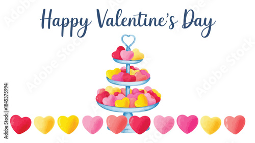 Colorful heart shaped candies on a tiered stand for valentine's day celebration