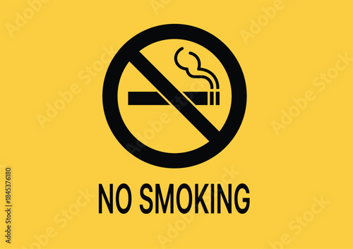 Black no smoking symbol with smoke and text on yellow background no smoking sign prohibition