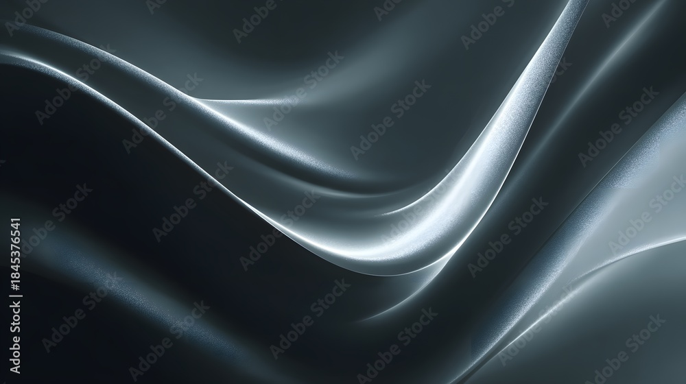 Obraz premium Fließende silberne Wellen auf dunklem Hintergrund