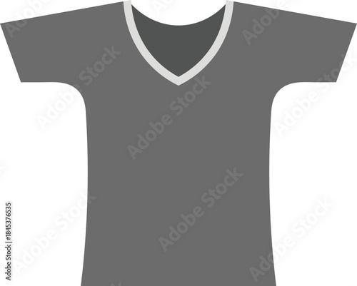 Flat of a plain grey v-neck t-shirt with a white trim clothing