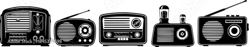 Vintage radio illustrations in a line, perfect for retro design projects
