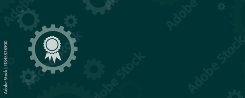 Award Ribbon Badge Integrated with Gear Wheel Quality Concept Vector Graphic with Copy Space