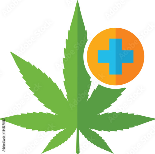 Green leaf with blue cross in orange circle medical health symbol cross symbol