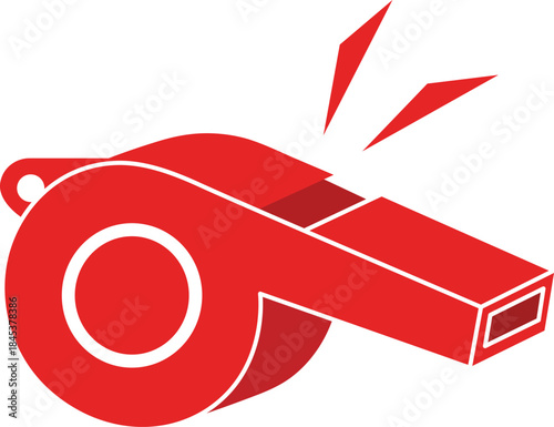 Red whistle with white outline and sound waves on white background alert
