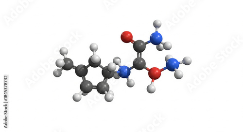3D Molecular Structure
A 3D ball-and-stick molecular model of a complex chemical compound. The model shows various atoms (carbon in grey, nitrogen in blue, oxygen in red