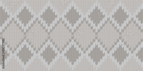 Gray and white diamond knitted seamless pattern