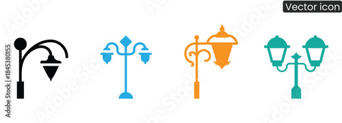 Set of colorful street lamp icons for urban design projects
