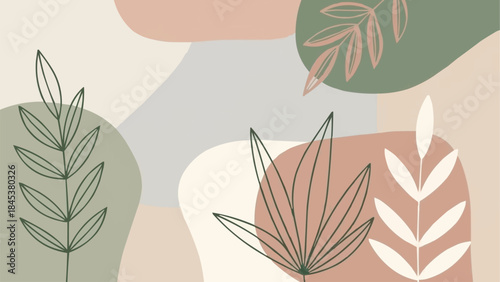 Minimalist Botanical Line Art with Abstract Shapes.