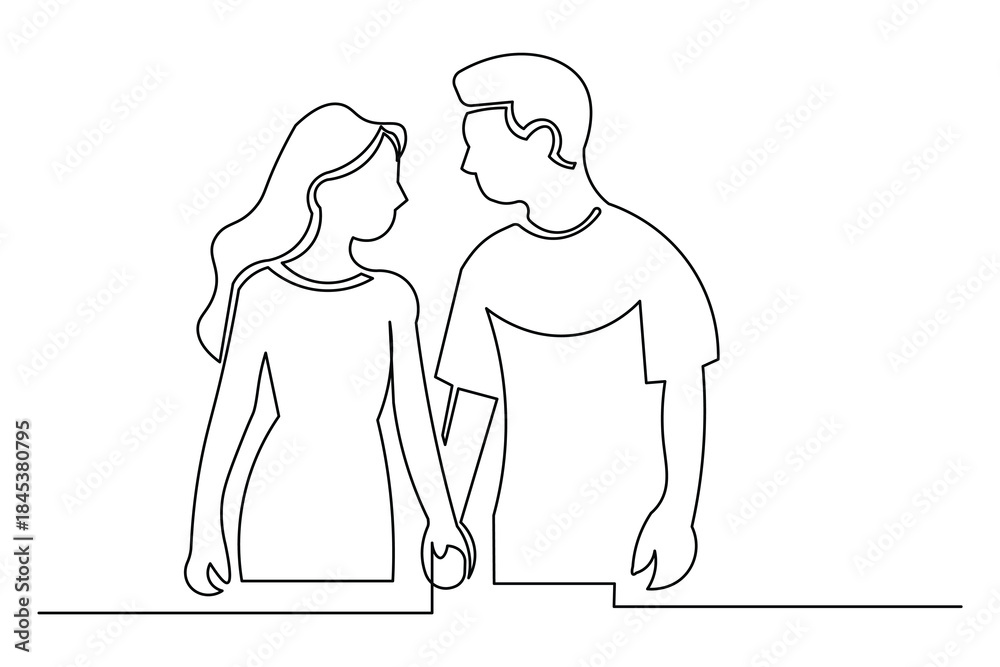 Fototapeta premium Single line art illustration of a loving couple continuous outline