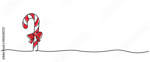 christmas striped red and white candy cane isolated Vector illustration clipart symbol sign, One continuous line art drawing for Poster, banner background, doodle single outline copyspace empty blank 