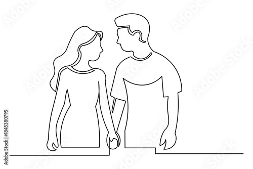 Single line art illustration of a loving couple continuous outline