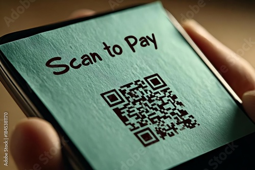 QR Code on Smartphone for Payment with Sticky Note Reminder