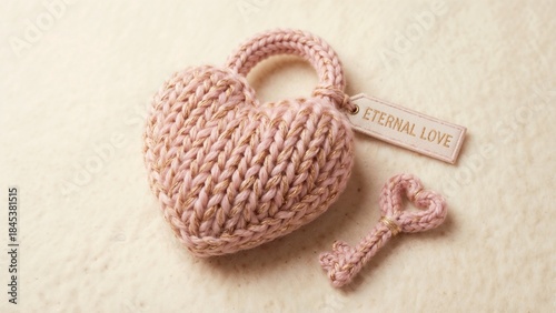 Knitted heart-shaped lock with a key and an 